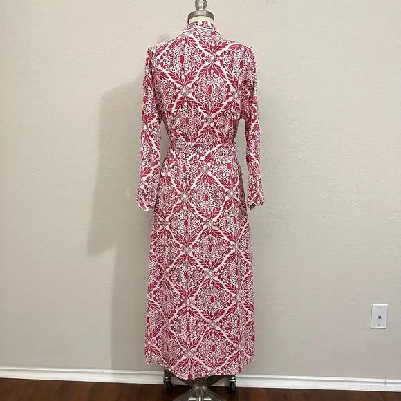 HEIDI CAREY Filigree Kimono Robe Red White Floral Long Sleeve Lounge - Picture 2 of 13